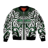 Custom Aotearoa Ngai Tahu Sleeve Zip Bomber Jacket Maori Tribal Pattern Mix Poutama