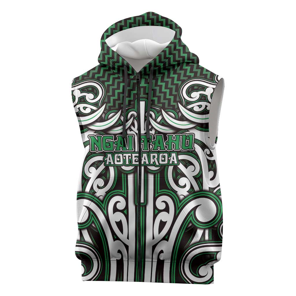 Custom Aotearoa Ngai Tahu Sleeveless Zip Hoodie Maori Tribal Pattern Mix Poutama