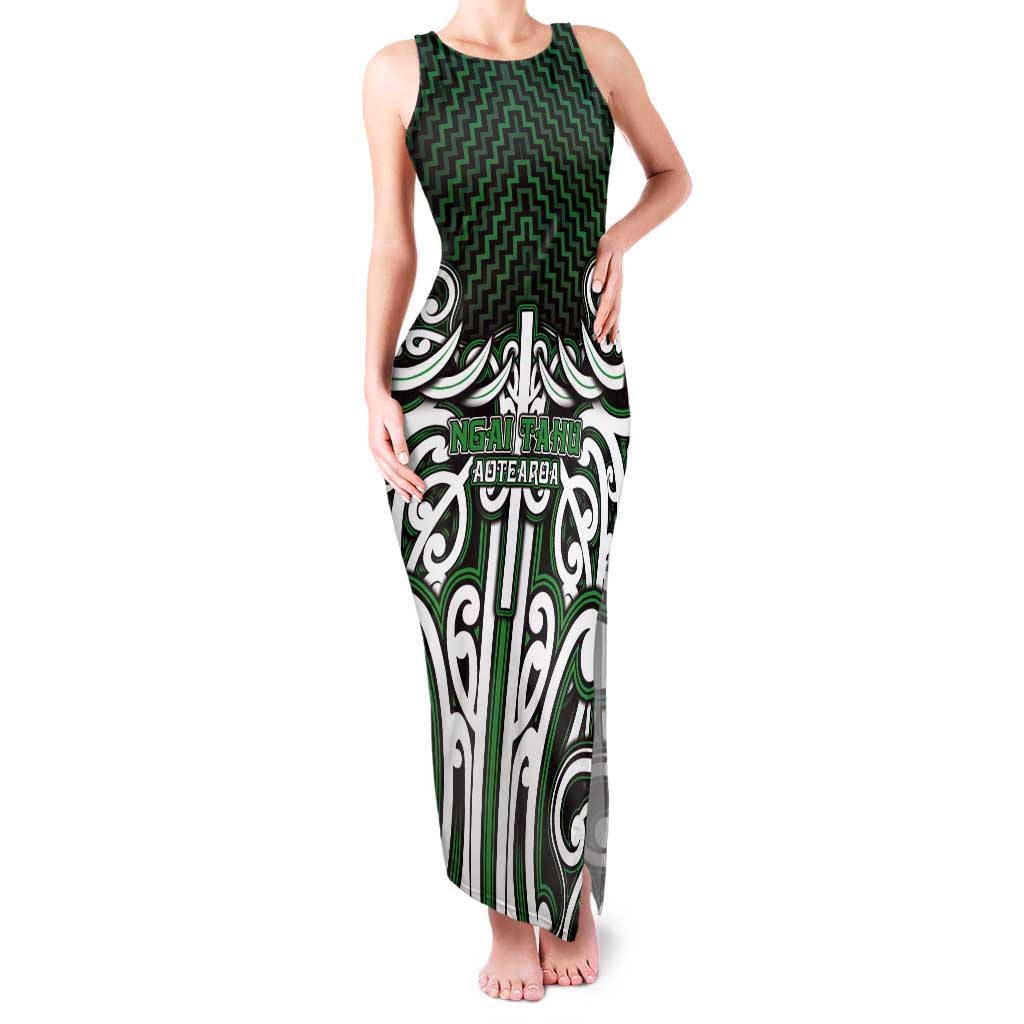 Custom Aotearoa Ngai Tahu Tank Maxi Dress Maori Tribal Pattern Mix Poutama LT05 Women Green - Polynesian Pride