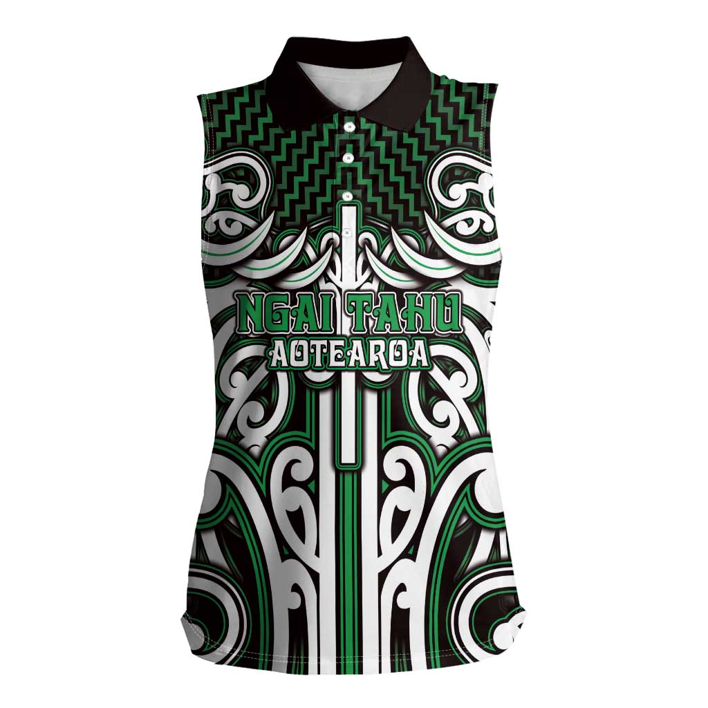 Custom Aotearoa Ngai Tahu Women Sleeveless Polo Shirt Maori Tribal Pattern Mix Poutama