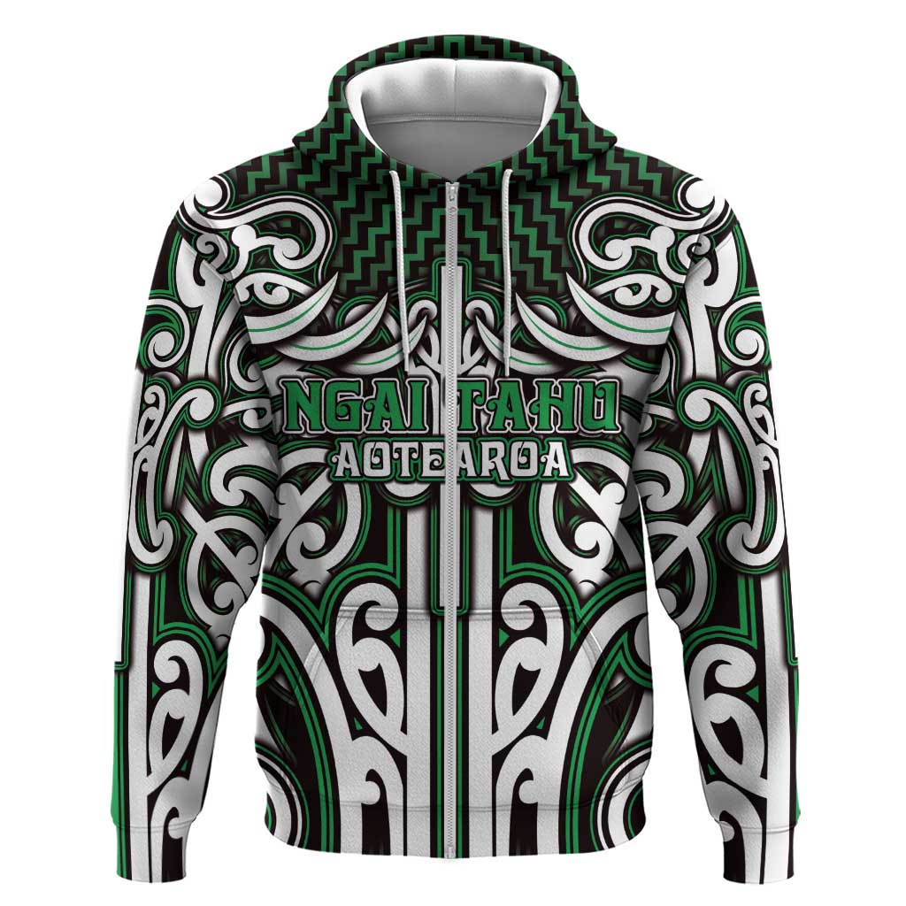 Custom Aotearoa Ngai Tahu Zip Hoodie Maori Tribal Pattern Mix Poutama
