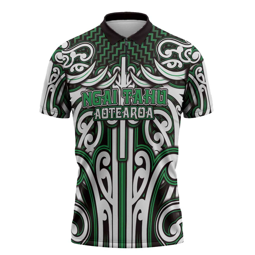 Custom Aotearoa Ngai Tahu Zipper Polo Shirt Maori Tribal Pattern Mix Poutama