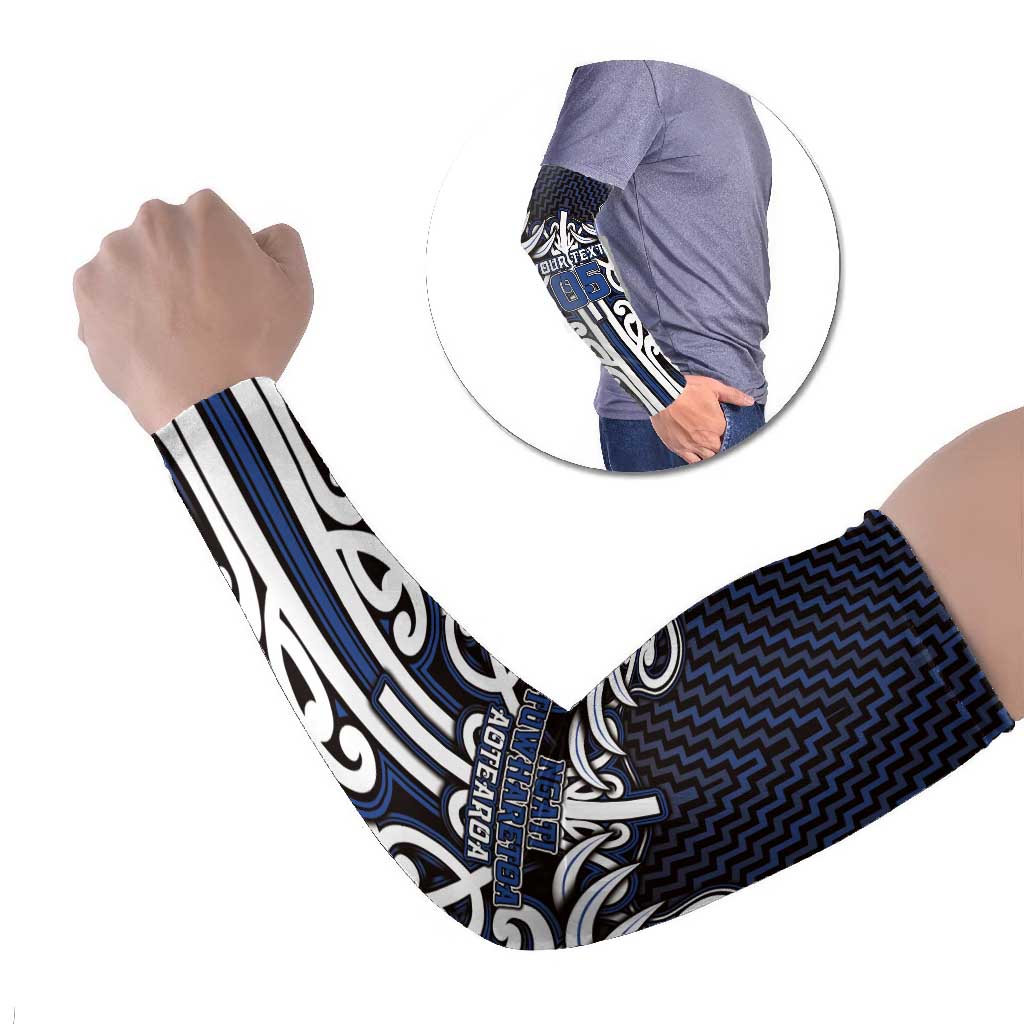 Custom Aotearoa Ngati Tuwharetoa Arm Sleeves Maori Tribal Pattern Mix Poutama LT05 Set of 2 Navy - Polynesian Pride