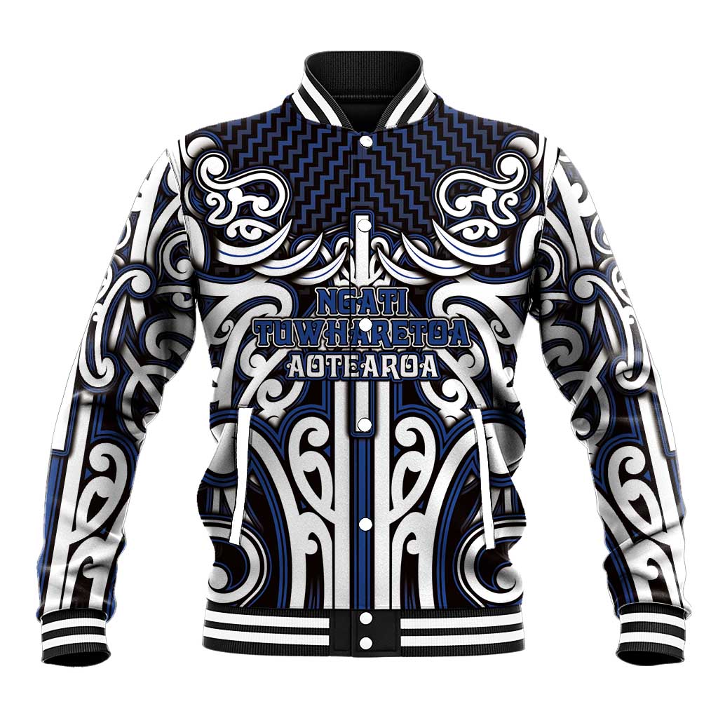 Custom Aotearoa Ngati Tuwharetoa Baseball Jacket Maori Tribal Pattern Mix Poutama LT05 Unisex Navy - Polynesian Pride