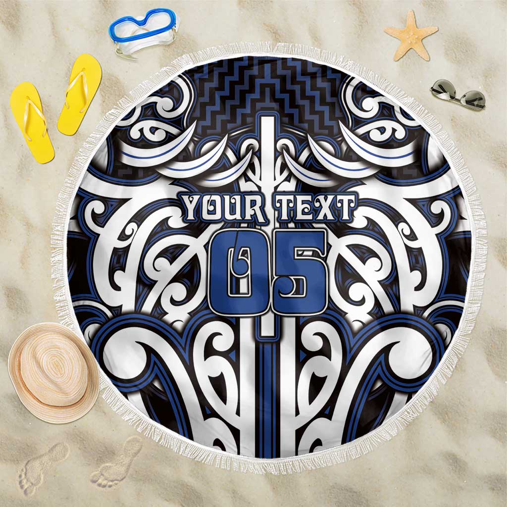 Custom Aotearoa Ngati Tuwharetoa Beach Blanket Maori Tribal Pattern Mix Poutama LT05 One Size 150cm Navy - Polynesian Pride