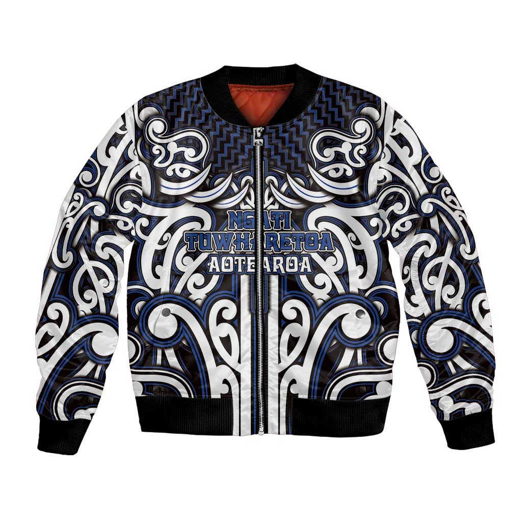 Custom Aotearoa Ngati Tuwharetoa Bomber Jacket Maori Tribal Pattern Mix Poutama