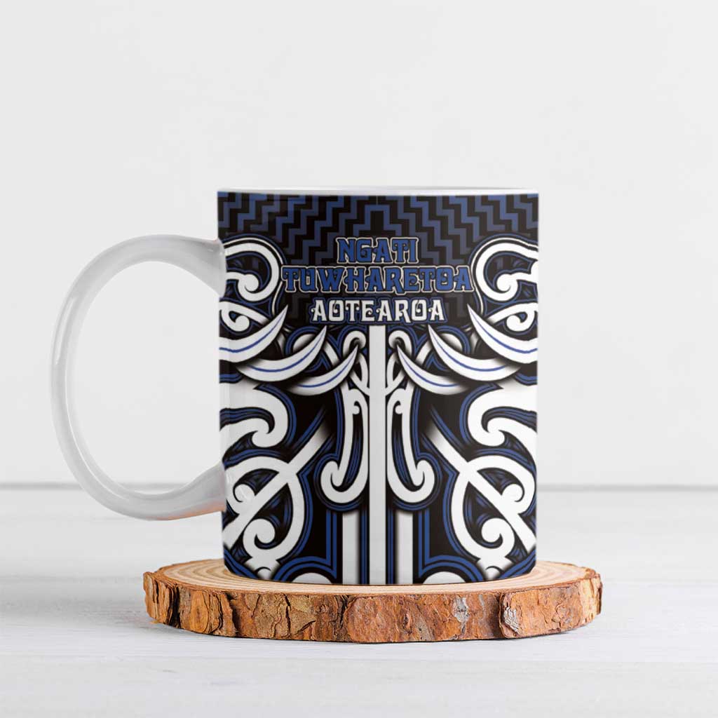 Custom Aotearoa Ngati Tuwharetoa Ceramic Mug Maori Tribal Pattern Mix Poutama LT05 Navy - Polynesian Pride