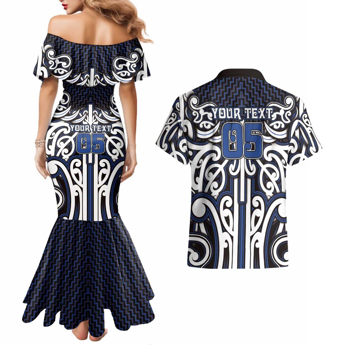 Custom Aotearoa Ngati Tuwharetoa Couples Matching Mermaid Dress and Hawaiian Shirt Maori Tribal Pattern Mix Poutama