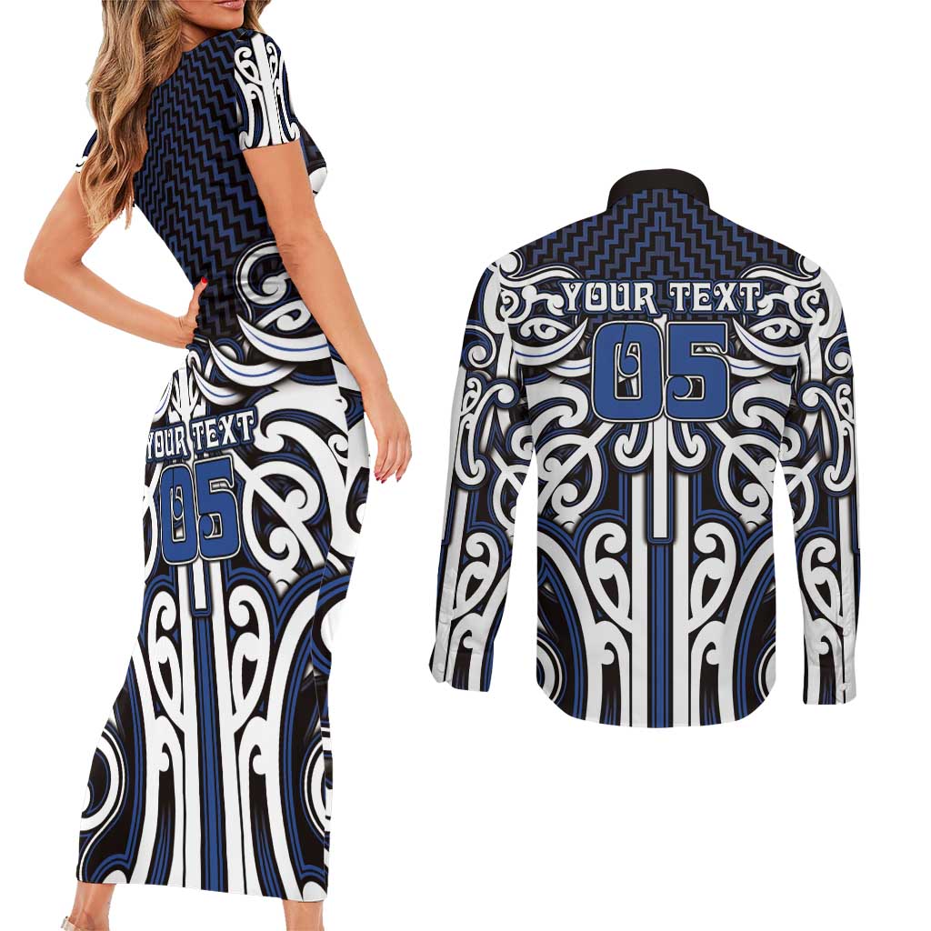 Custom Aotearoa Ngati Tuwharetoa Couples Matching Short Sleeve Bodycon Dress and Long Sleeve Button Shirt Maori Tribal Pattern Mix Poutama LT05 - Polynesian Pride