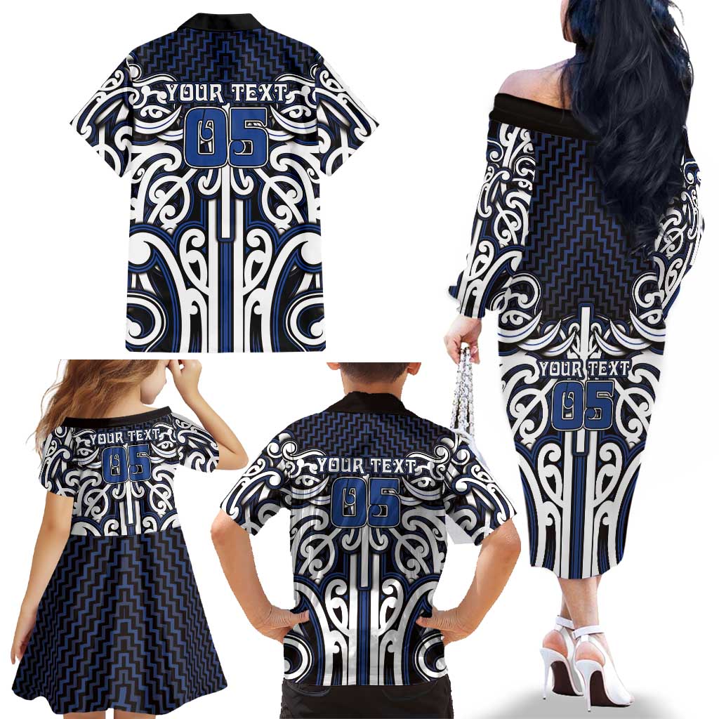 Custom Aotearoa Ngati Tuwharetoa Family Matching Off The Shoulder Long Sleeve Dress and Hawaiian Shirt Maori Tribal Pattern Mix Poutama LT05 - Polynesian Pride