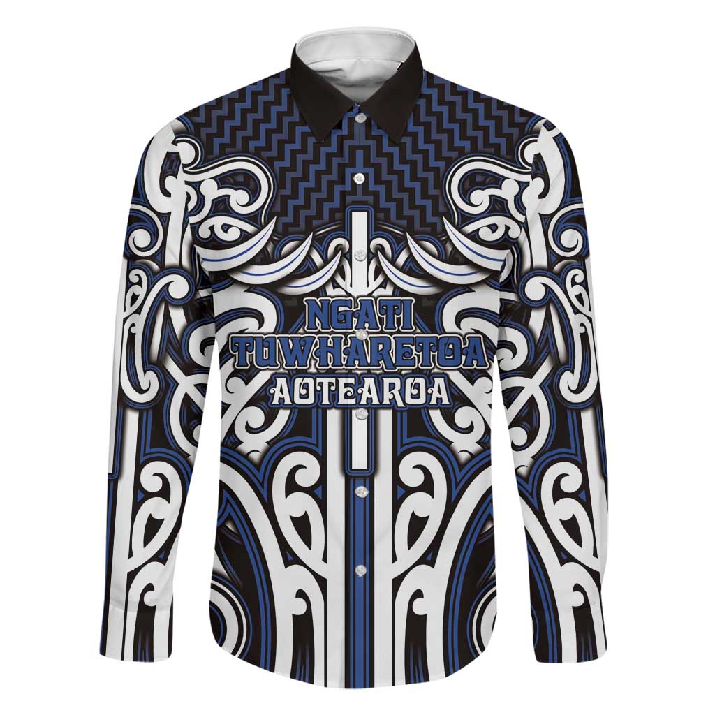 Custom Aotearoa Ngati Tuwharetoa Family Matching Short Sleeve Bodycon Dress and Hawaiian Shirt Maori Tribal Pattern Mix Poutama LT05 Dad's Shirt - Long Sleeve Navy - Polynesian Pride