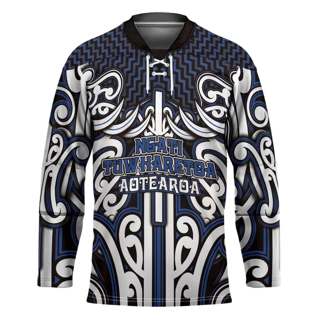 Custom Aotearoa Ngati Tuwharetoa Hockey Jersey Maori Tribal Pattern Mix Poutama LT05 Unisex Navy - Polynesian Pride