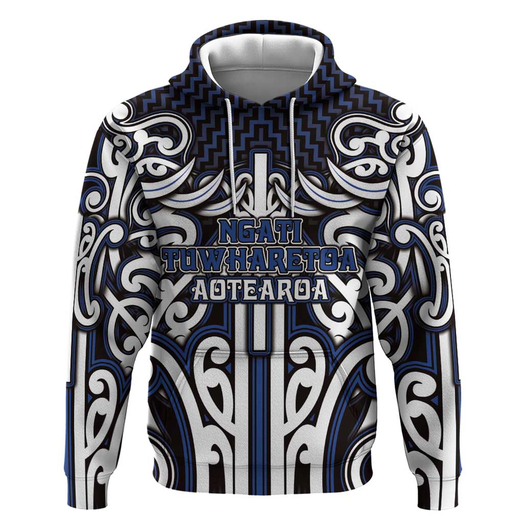 Custom Aotearoa Ngati Tuwharetoa Hoodie Maori Tribal Pattern Mix Poutama LT05 Pullover Hoodie Navy - Polynesian Pride