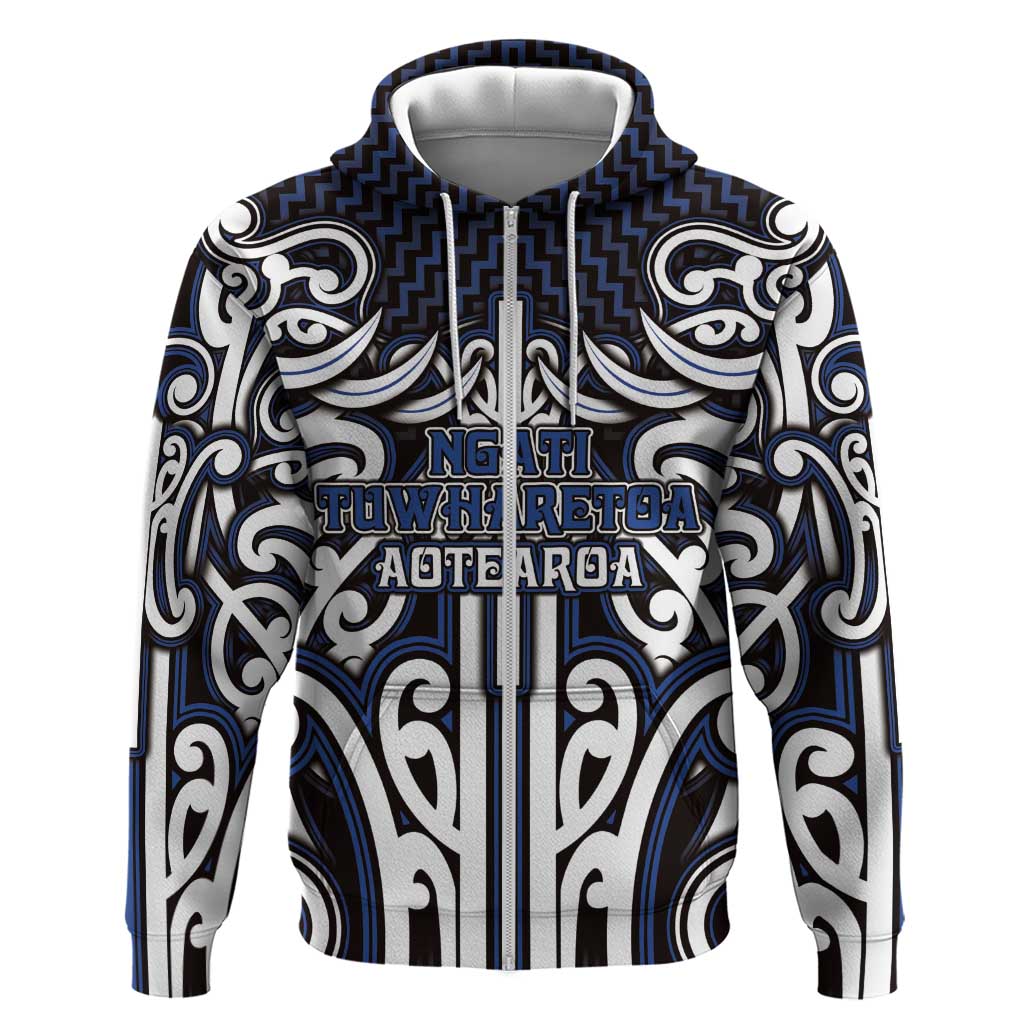 Custom Aotearoa Ngati Tuwharetoa Hoodie Maori Tribal Pattern Mix Poutama LT05 Zip Hoodie Navy - Polynesian Pride