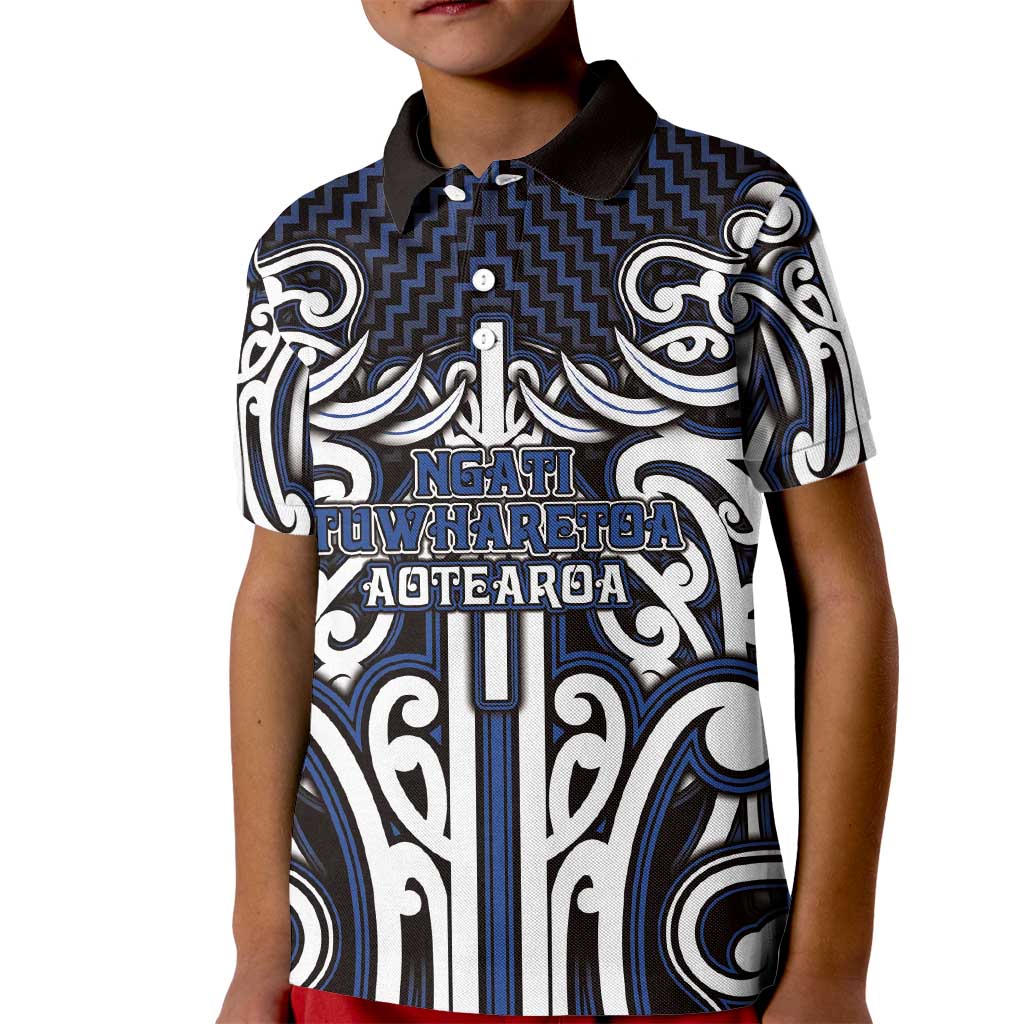 Custom Aotearoa Ngati Tuwharetoa Kid Polo Shirt Maori Tribal Pattern Mix Poutama LT05 Kid Navy - Polynesian Pride