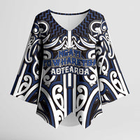 Custom Aotearoa Ngati Tuwharetoa Kimono Sleeve Blouse Maori Tribal Pattern Mix Poutama LT05 Female Navy - Polynesian Pride