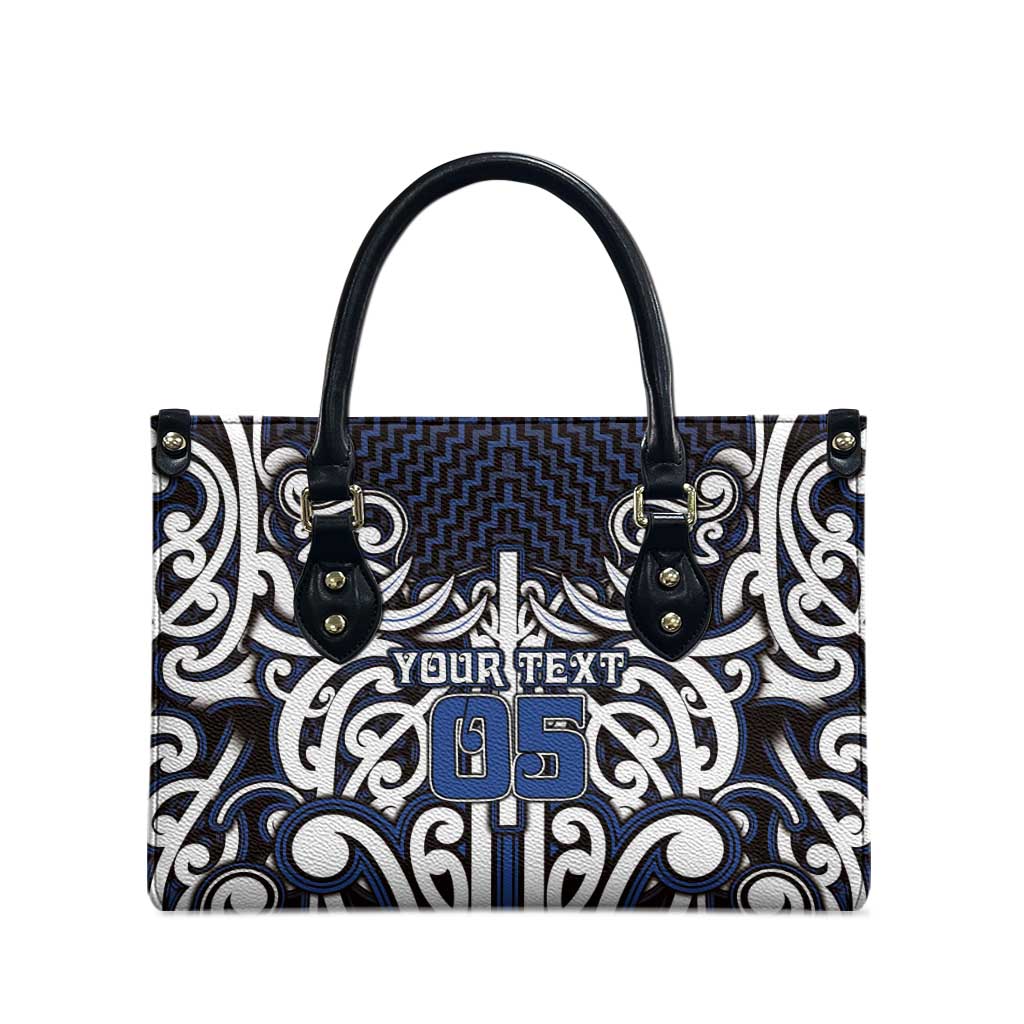 Custom Aotearoa Ngati Tuwharetoa Leather Bag Maori Tribal Pattern Mix Poutama
