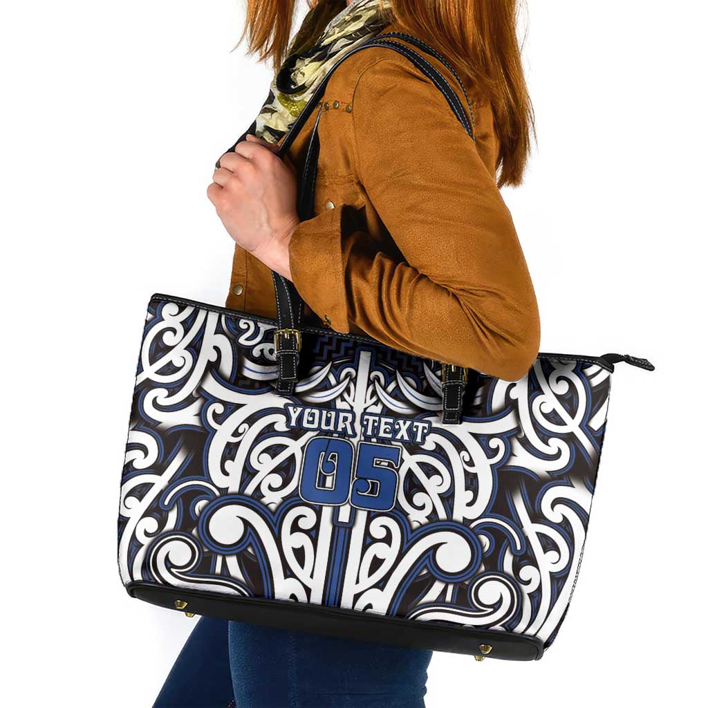 Custom Aotearoa Ngati Tuwharetoa Leather Tote Bag Maori Tribal Pattern Mix Poutama
