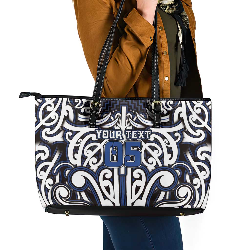 Custom Aotearoa Ngati Tuwharetoa Leather Tote Bag Maori Tribal Pattern Mix Poutama