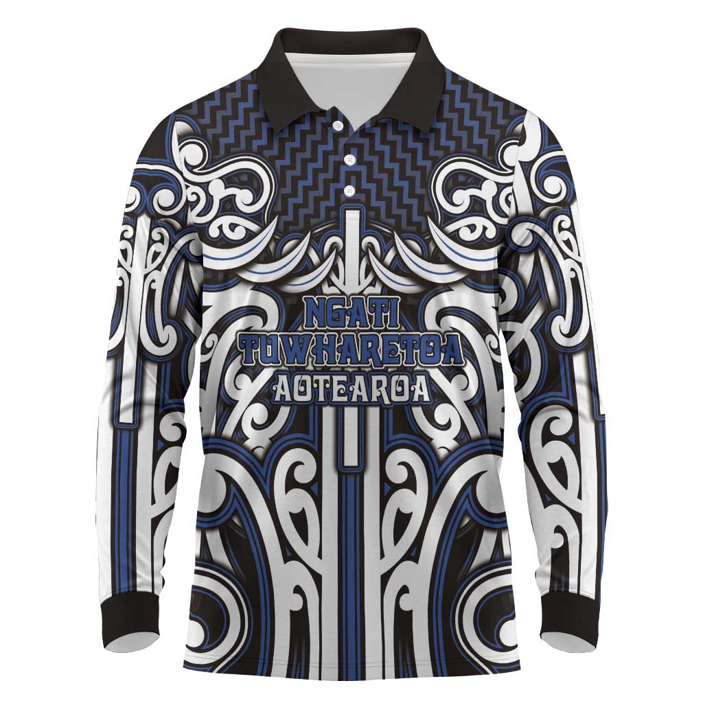 Custom Aotearoa Ngati Tuwharetoa Long Sleeve Polo Shirt Maori Tribal Pattern Mix Poutama