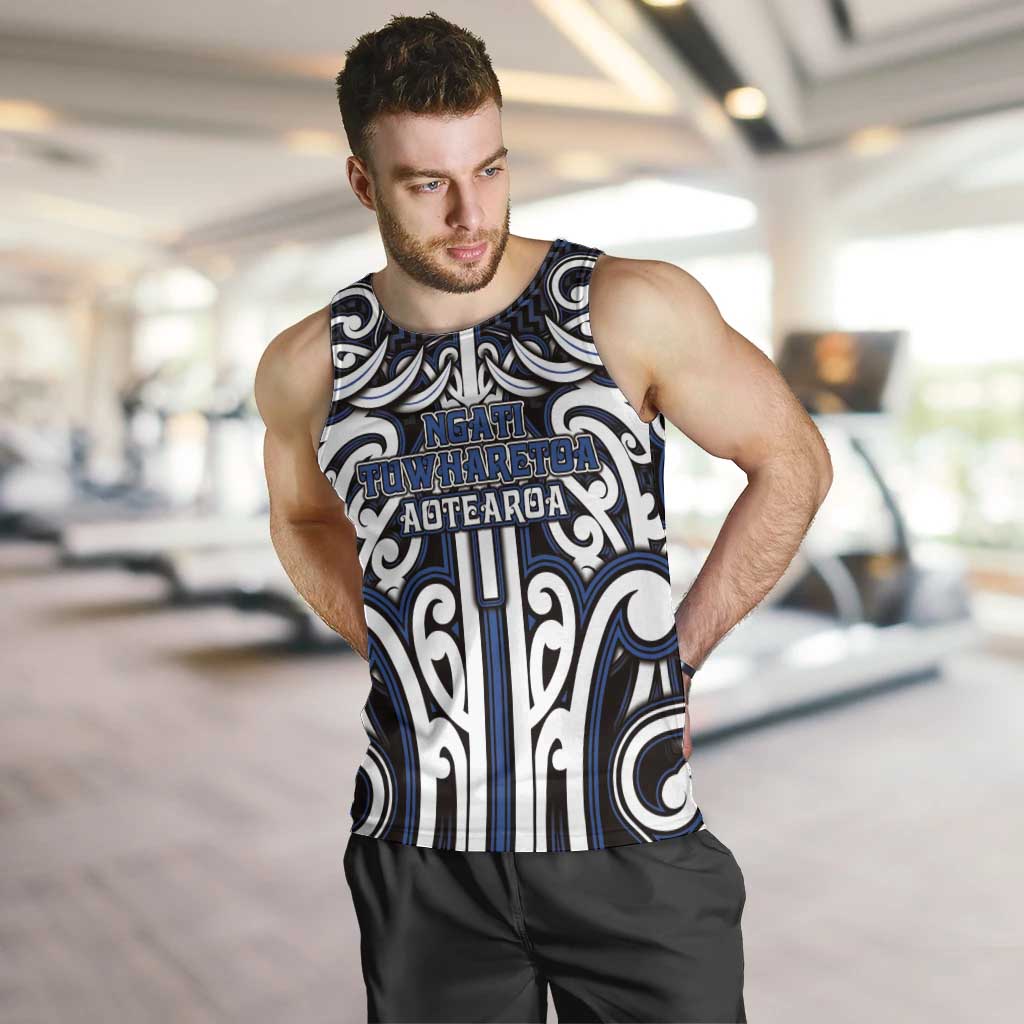 Custom Aotearoa Ngati Tuwharetoa Men Tank Top Maori Tribal Pattern Mix Poutama LT05 Navy - Polynesian Pride