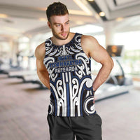 Custom Aotearoa Ngati Tuwharetoa Men Tank Top Maori Tribal Pattern Mix Poutama LT05 Navy - Polynesian Pride