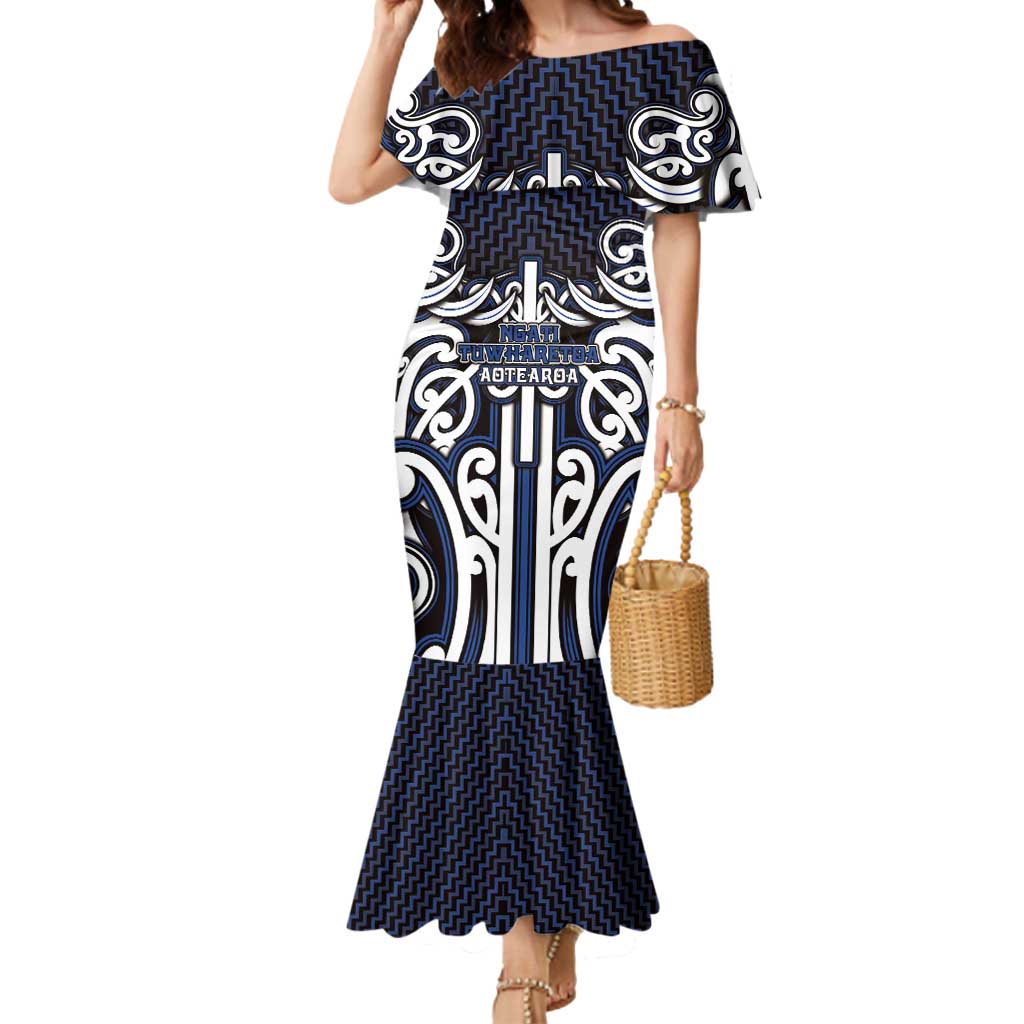 Custom Aotearoa Ngati Tuwharetoa Mermaid Dress Maori Tribal Pattern Mix Poutama LT05 Women Navy - Polynesian Pride