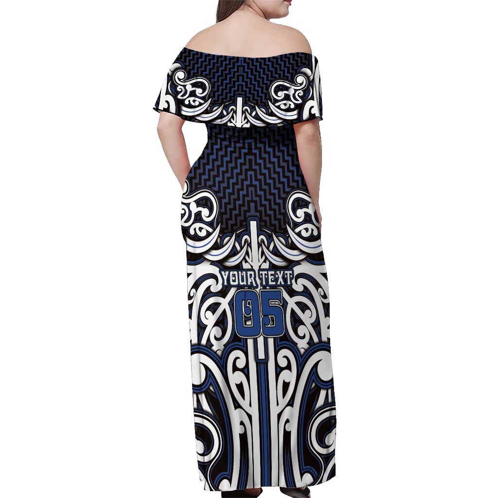 Custom Aotearoa Ngati Tuwharetoa Off Shoulder Maxi Dress Maori Tribal Pattern Mix Poutama