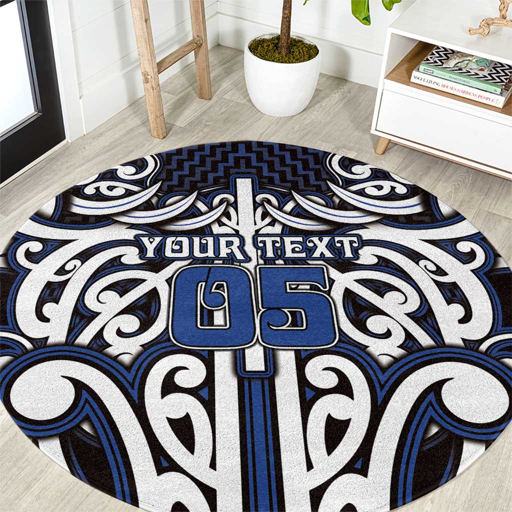 Custom Aotearoa Ngati Tuwharetoa Round Carpet Maori Tribal Pattern Mix Poutama LT05 Navy - Polynesian Pride