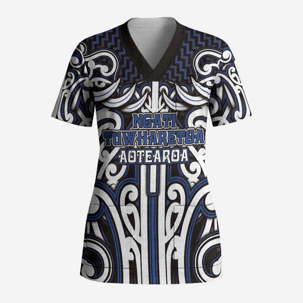 Custom Aotearoa Ngati Tuwharetoa Scrub Top Maori Tribal Pattern Mix Poutama