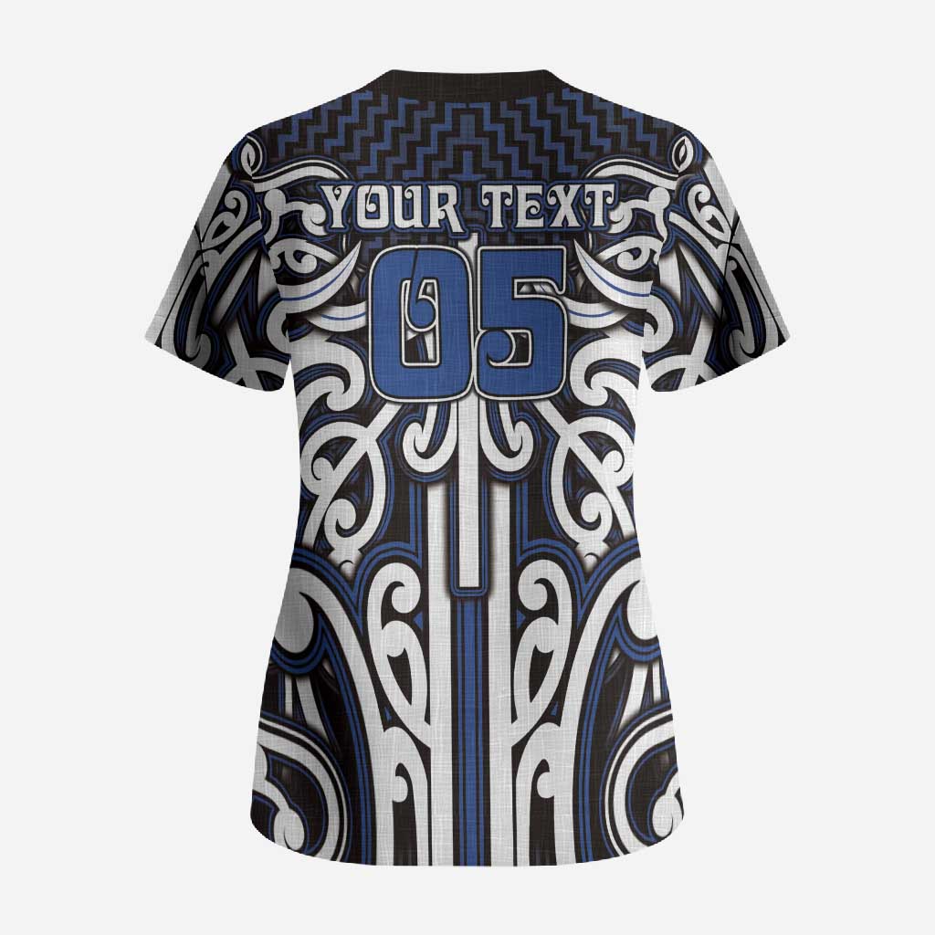 Custom Aotearoa Ngati Tuwharetoa Scrub Top Maori Tribal Pattern Mix Poutama