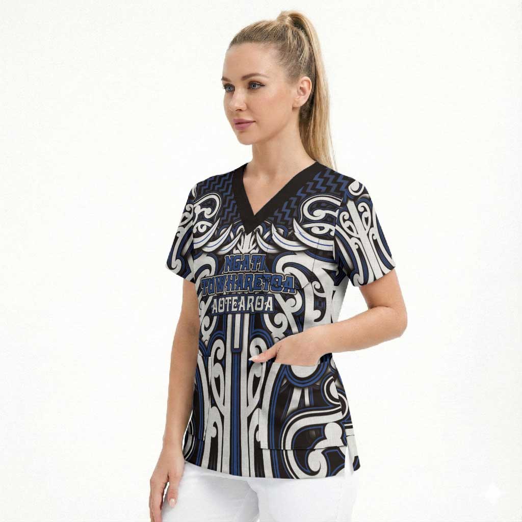 Custom Aotearoa Ngati Tuwharetoa Scrub Top Maori Tribal Pattern Mix Poutama