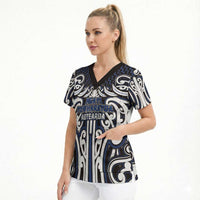 Custom Aotearoa Ngati Tuwharetoa Scrub Top Maori Tribal Pattern Mix Poutama