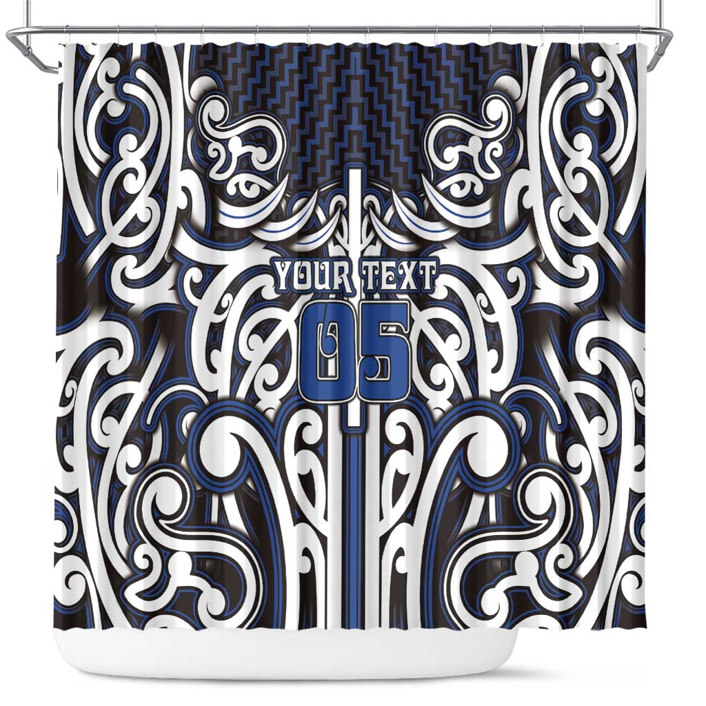 Custom Aotearoa Ngati Tuwharetoa Shower Curtain Maori Tribal Pattern Mix Poutama LT05 Navy - Polynesian Pride