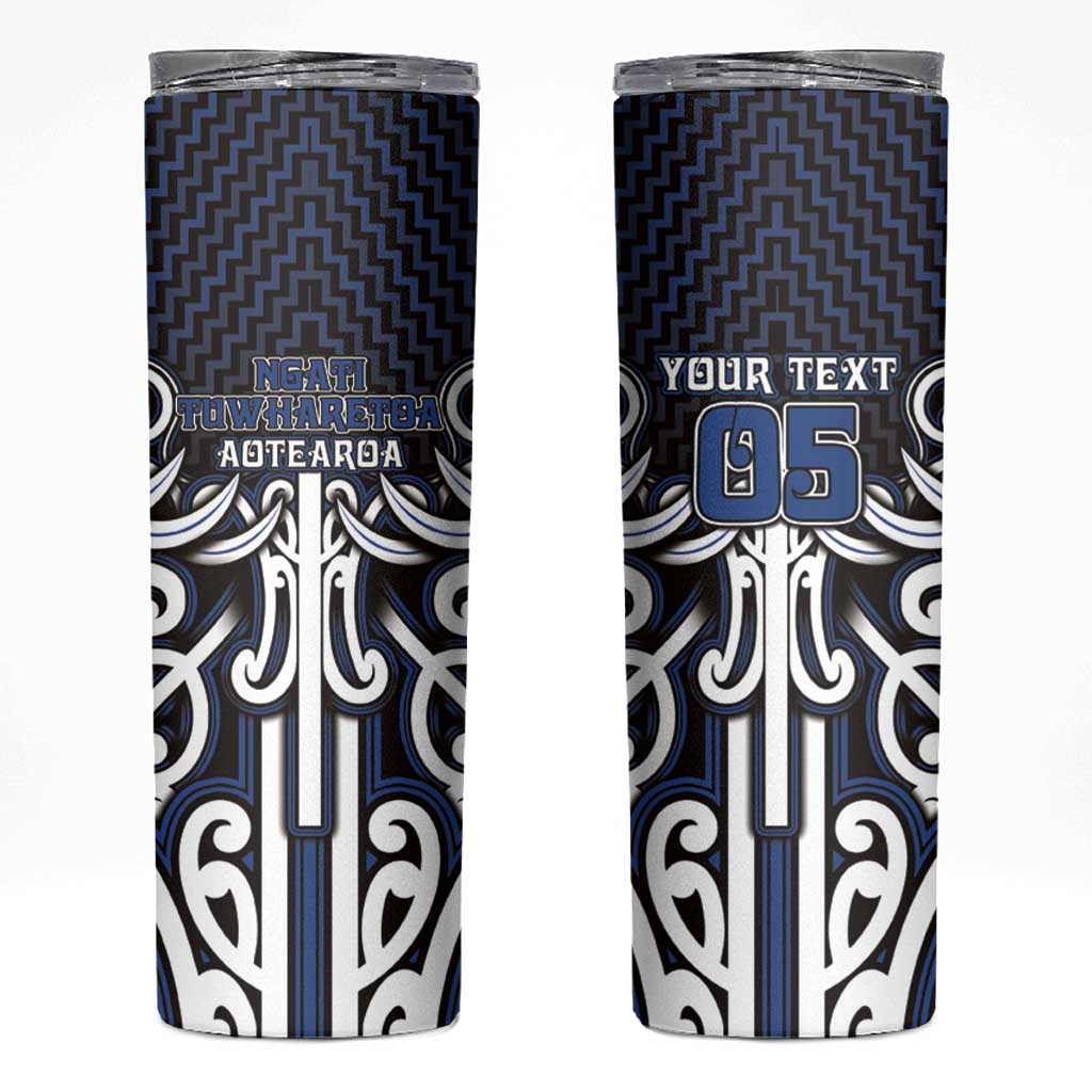 Custom Aotearoa Ngati Tuwharetoa Skinny Tumbler Maori Tribal Pattern Mix Poutama LT05 Navy - Polynesian Pride