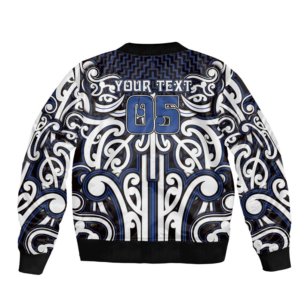 Custom Aotearoa Ngati Tuwharetoa Sleeve Zip Bomber Jacket Maori Tribal Pattern Mix Poutama