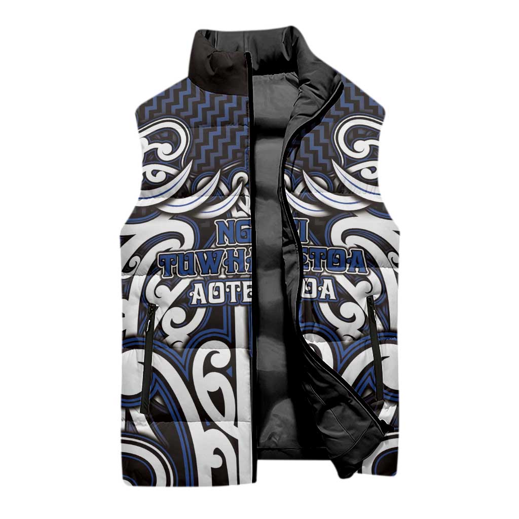 Custom Aotearoa Ngati Tuwharetoa Sleeveless Puffer Jacket Maori Tribal Pattern Mix Poutama LT05 - Polynesian Pride