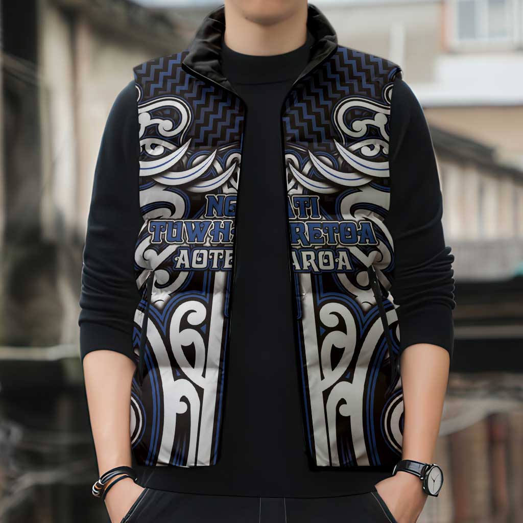 Custom Aotearoa Ngati Tuwharetoa Sleeveless Puffer Jacket Maori Tribal Pattern Mix Poutama LT05 - Polynesian Pride