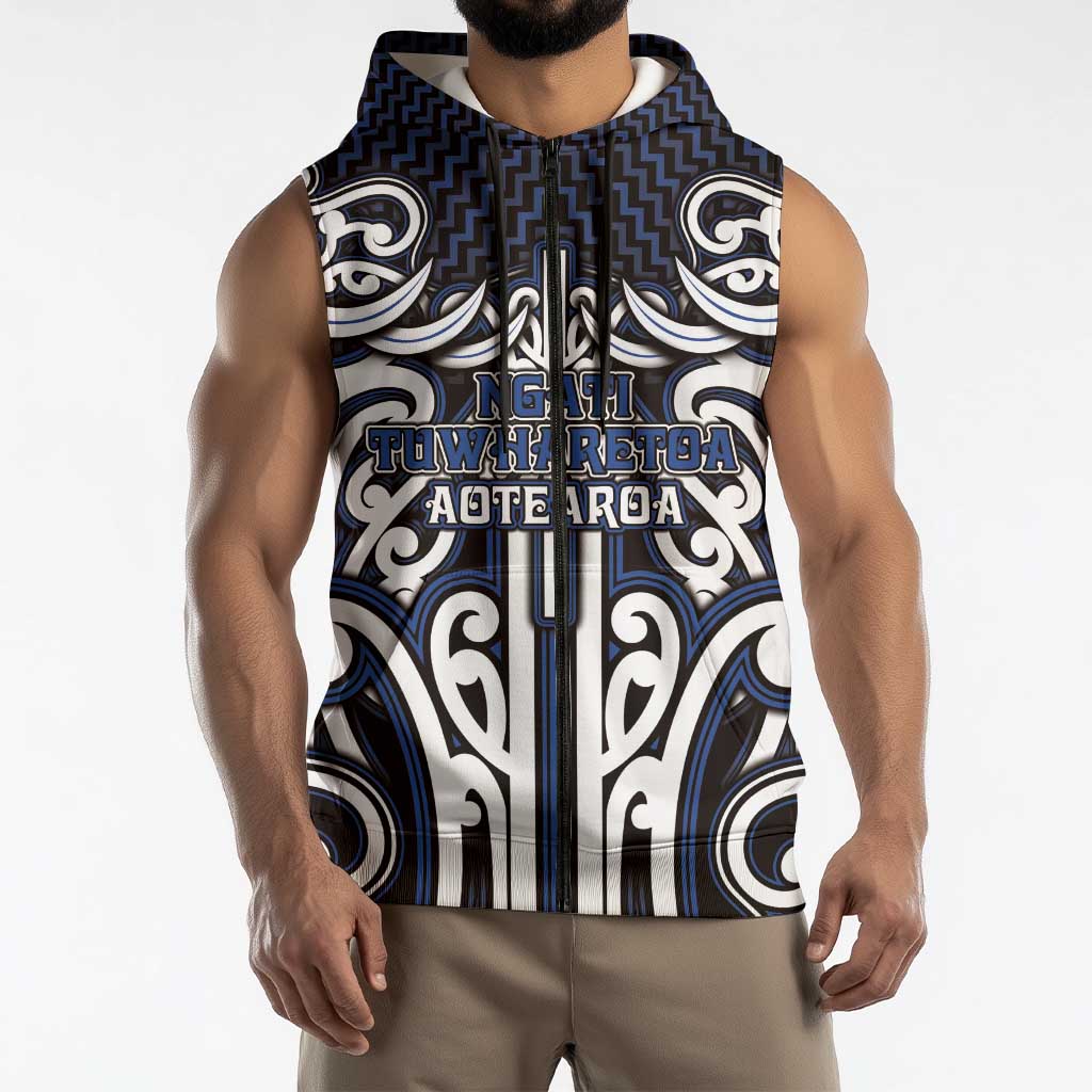 Custom Aotearoa Ngati Tuwharetoa Sleeveless Zip Hoodie Maori Tribal Pattern Mix Poutama LT05 - Polynesian Pride