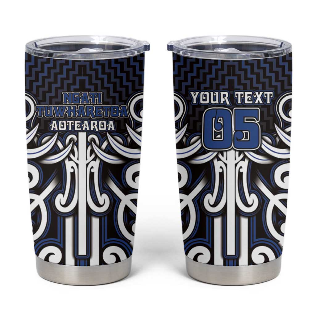 Custom Aotearoa Ngati Tuwharetoa Tumbler Cup Maori Tribal Pattern Mix Poutama LT05 Navy - Polynesian Pride