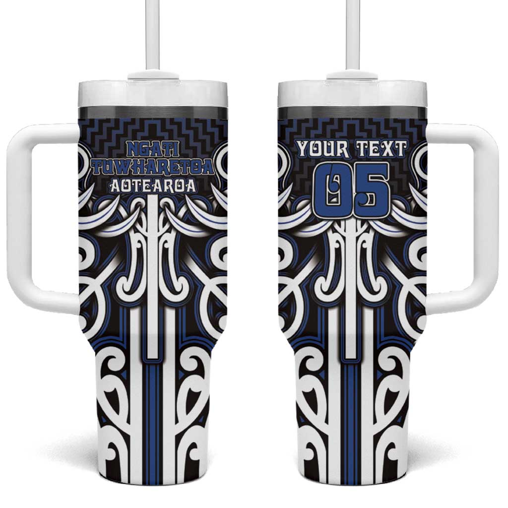 Custom Aotearoa Ngati Tuwharetoa Tumbler With Handle Maori Tribal Pattern Mix Poutama LT05 One Size: 40 oz Navy - Polynesian Pride