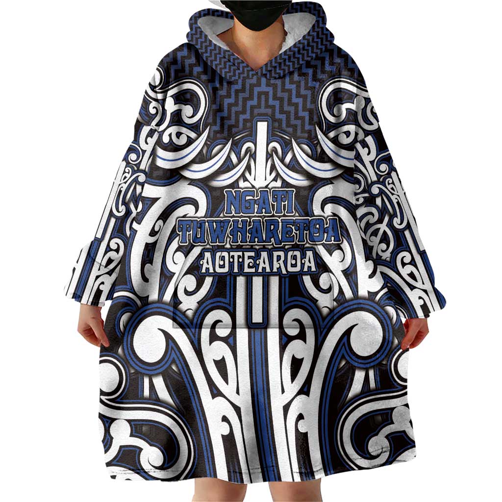 Custom Aotearoa Ngati Tuwharetoa Wearable Blanket Hoodie Maori Tribal Pattern Mix Poutama LT05 - Polynesian Pride