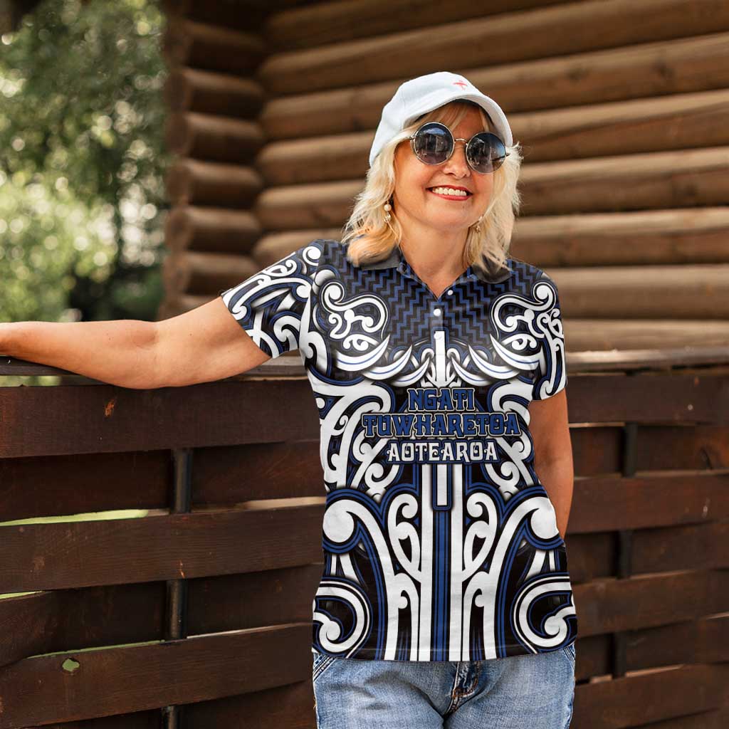 Custom Aotearoa Ngati Tuwharetoa Women Polo Shirt Maori Tribal Pattern Mix Poutama