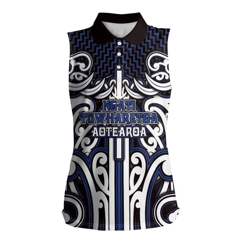 Custom Aotearoa Ngati Tuwharetoa Women Sleeveless Polo Shirt Maori Tribal Pattern Mix Poutama LT05 Female Navy - Polynesian Pride