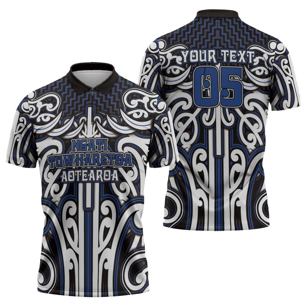 Custom Aotearoa Ngati Tuwharetoa Zipper Polo Shirt Maori Tribal Pattern Mix Poutama