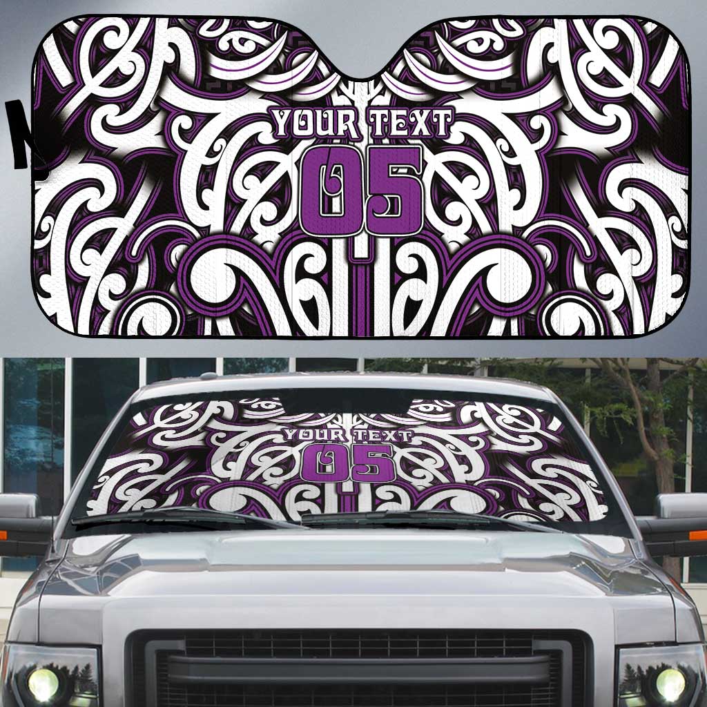 Custom Aotearoa Rangitane Auto Sun Shade Maori Tribal Pattern Mix Poutama LT05 Purple - Polynesian Pride