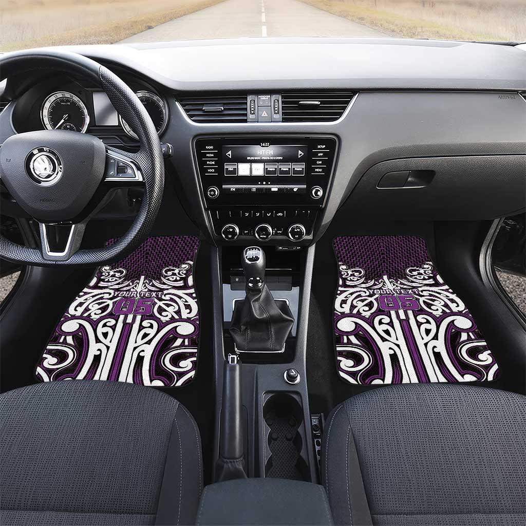 Custom Aotearoa Rangitane Car Mats Maori Tribal Pattern Mix Poutama LT05 Set 2pcs - Front Purple - Polynesian Pride