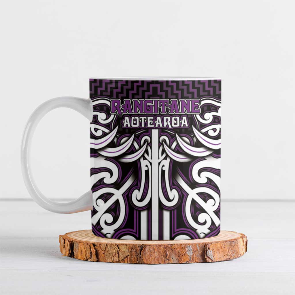 Custom Aotearoa Rangitane Ceramic Mug Maori Tribal Pattern Mix Poutama LT05 Purple - Polynesian Pride
