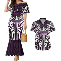 Custom Aotearoa Rangitane Couples Matching Mermaid Dress and Hawaiian Shirt Maori Tribal Pattern Mix Poutama LT05 Purple - Polynesian Pride