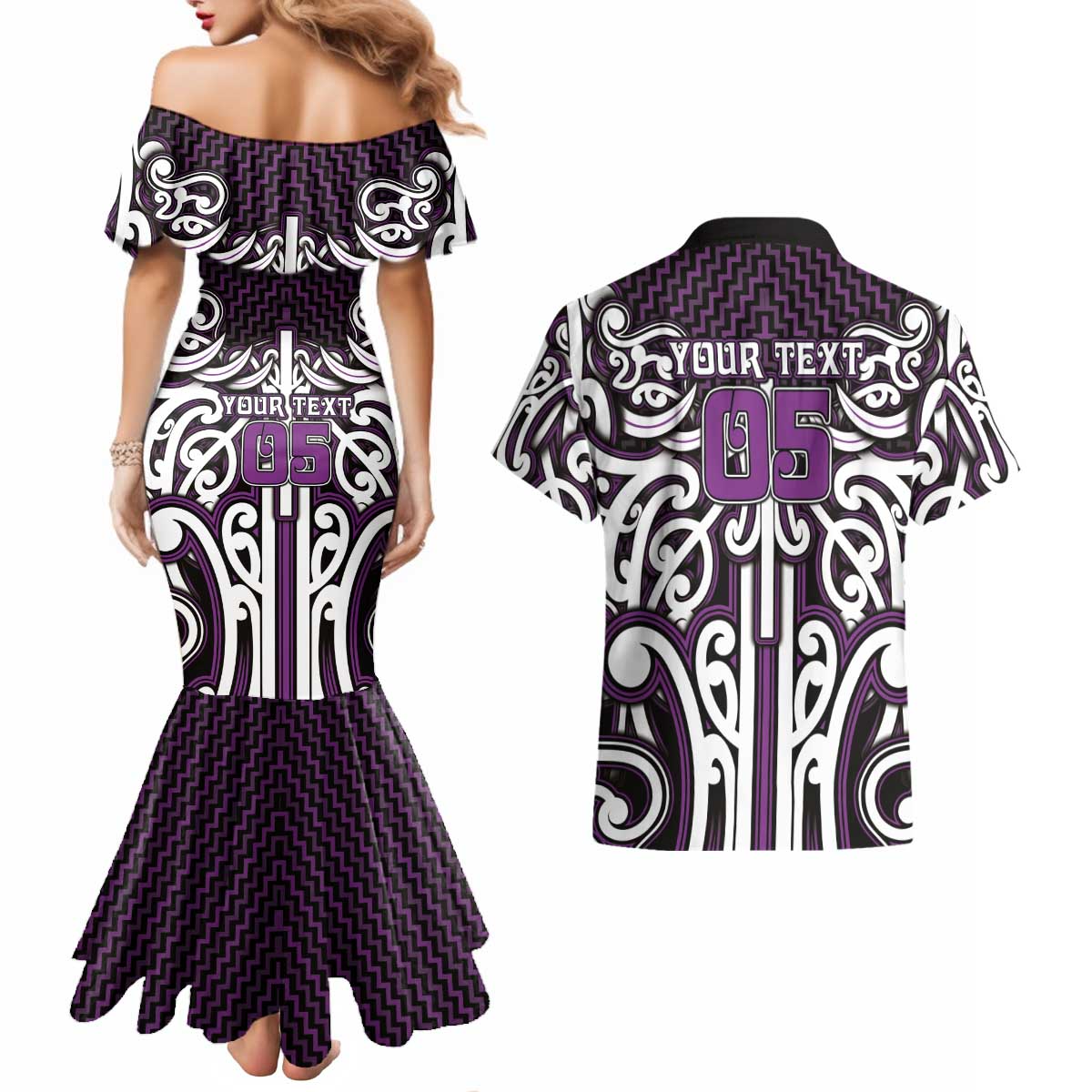 Custom Aotearoa Rangitane Couples Matching Mermaid Dress and Hawaiian Shirt Maori Tribal Pattern Mix Poutama LT05 - Polynesian Pride